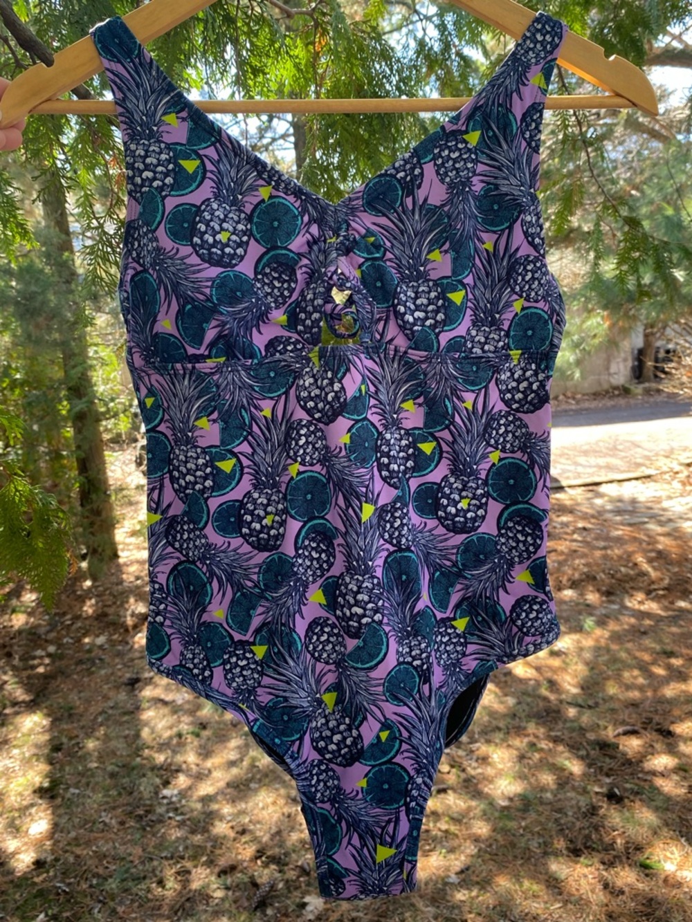 Purple Pineapple Print One-Piece Swimsuit NWOT Never Worn Period-Proof Vacation